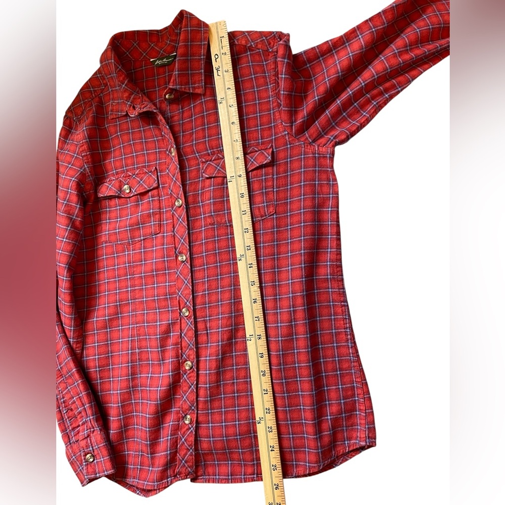 EDDIE BAUER Red/Blue Plaid Flannel-Like Button-Down Shirt Top - Size Small - Picture 14 of 16